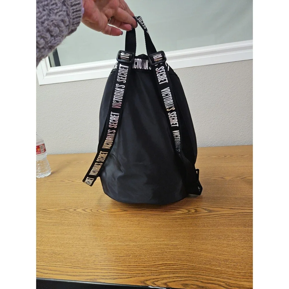 Victoria's Secret PINK Backpack‎ Gym PE Bag Black Silver  Large L 17